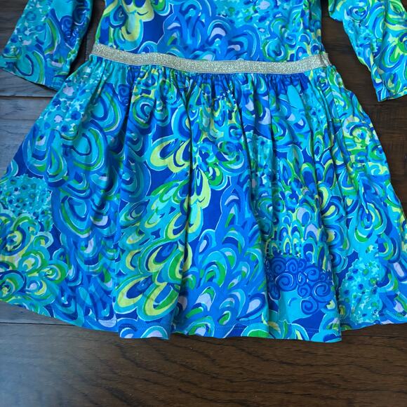 Lilly Pulitzer Girl's Angelina Dress in Sea Blue Lilly's Lagoon Print Sz XS - Picture 3 of 6